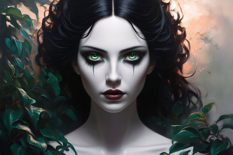 Woman with mysterious green eyes by Art & Soul Creations