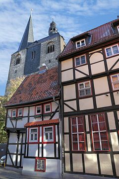 Quedlinburg -Marktstraat en marktkerk St. Benediktii