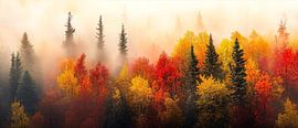 Herbstwald im Nebel – Farbenspiel