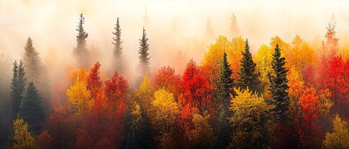 Herfstbos in de mist - kleurenspel