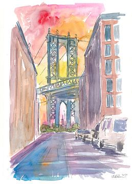 Ganz besonderer Blick auf die Manhattan Bridge New York bei Sonnenuntergang von Markus Bleichner