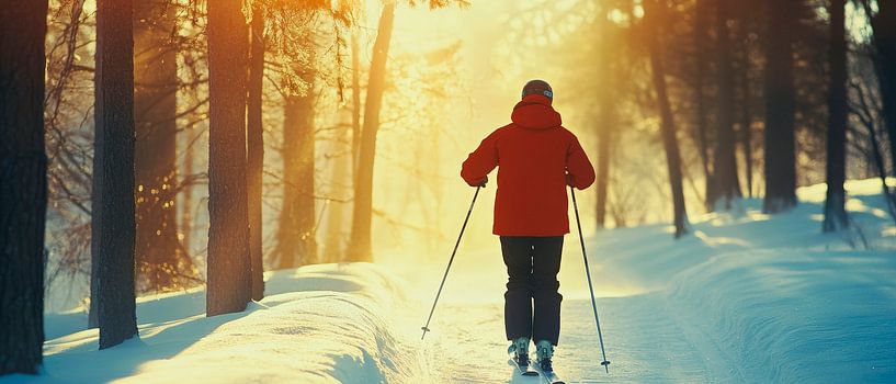 Skiing in the winter forest light by Poster Art Shop