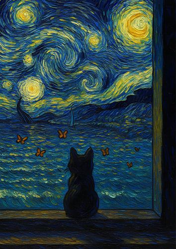 Schwarze Katze X Sternennacht von Smitty werben