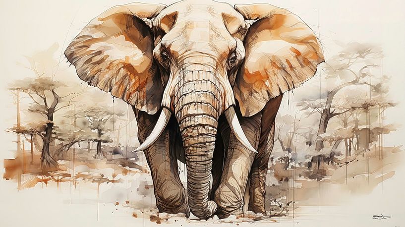 pen drawing of an elephant by Gelissen Artworks