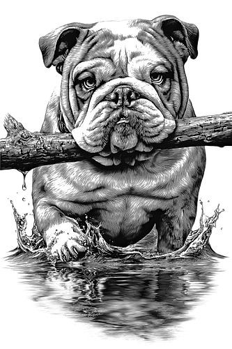 Niedliche Bulldogge – detaillierte Vintage-Strichzeichnung