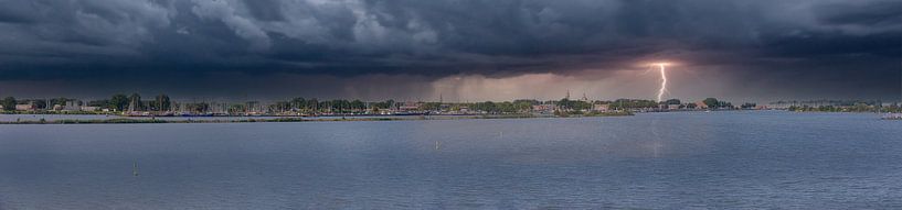 Skyline of Enkhuizen with lightning. by Brian Morgan