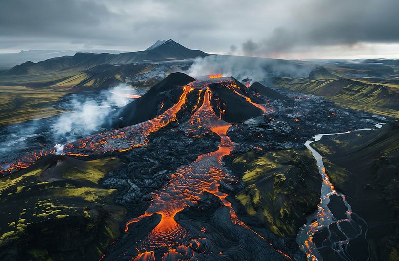 Luftige Vulkanlandschaft: Ungezähmte Natur von fernlichtsicht