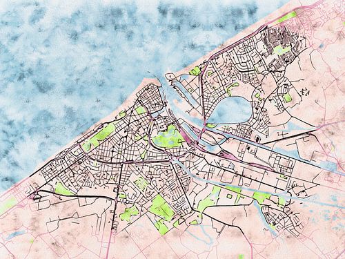 Kaart van Oostende in de stijl 'Soothing Spring'