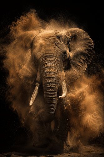 Titan of Earth – Monumentale Fine-Art Olifant in Gouden Stofexplosie