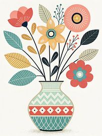 Bohemian Folk Art Blumenstrauß in einer gemusterten Vase von Artistic