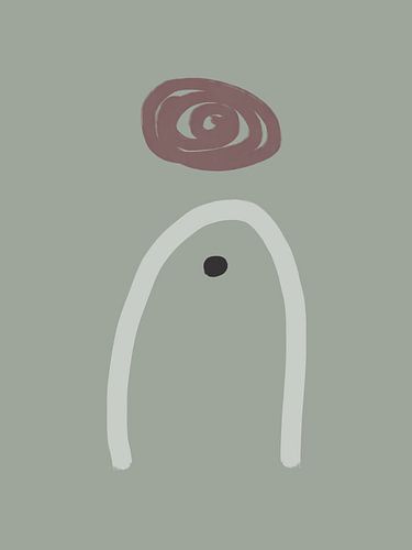 Minimalistische Malerei mit Pinselstrichen und Formen in Grün und Braun