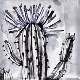 Flowering vintage cactus in grey-blue by Anna Marie de Klerk