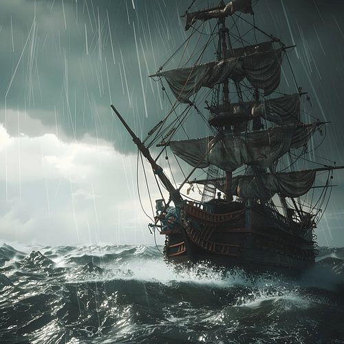 Navire pirate dans une mer agitée