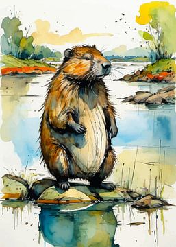 Bever aquarel van MIROKKU