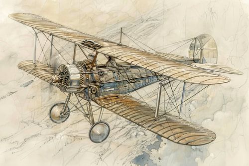 Detailed drawing of a vintage biplane - 