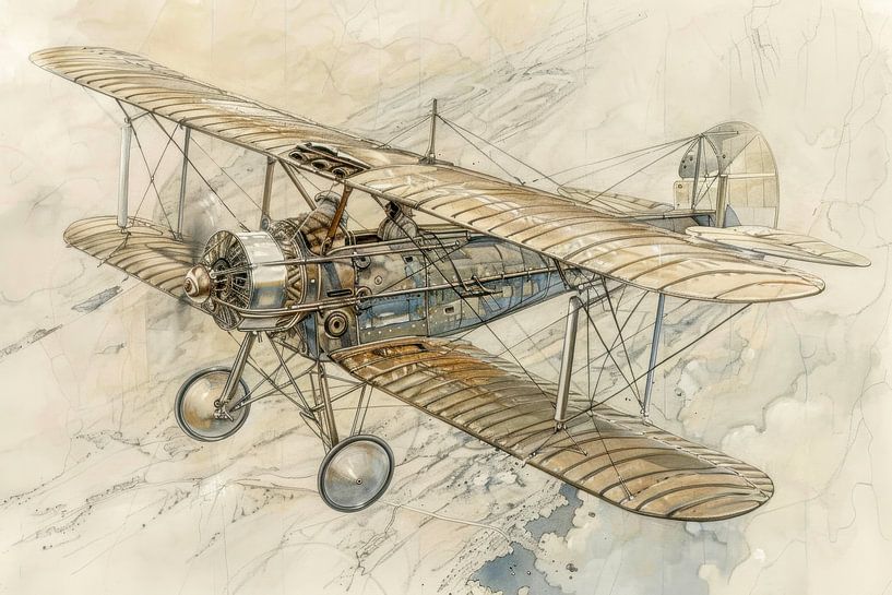 Detailed drawing of a vintage biplane - "The Golden Age of Aviation" by Peter Pen Drawings and Paintings