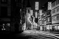Erfurt Marktstraße at Christmas black and white