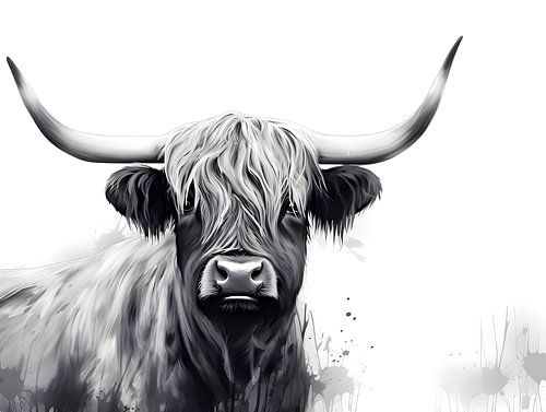 Schotse hooglander zwart wit