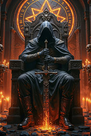 Dark Fantasy Wandbild: KYRAVON – Der König der Assassinen auf seinem Thron von INFERAURUM