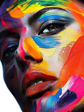 vividly painted female face by PixelPrestige