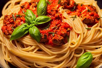 Spaghetti mit Tomatensauce und Basilikum, Art Illustration von Animaflora PicsStock