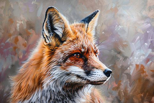 Realistisch en gedetailleerd schilderij van een vos