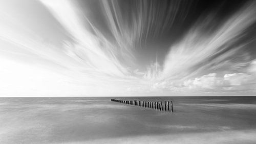 Lange belichting Marker Wadden in zwart-wit