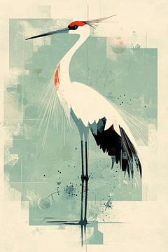 Kraanvogel in Abstract Evenwicht van Eva Lee