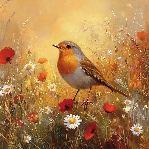 Roodborstje in de avondgloed