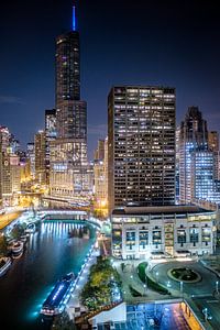 Good Night Chicago - Vue sur la rivière Chicago sur Edwin van Wijk