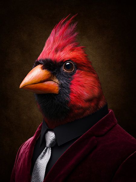 Cardinal rouge - Oiseau élégant en costume de velours bordeaux par MArt