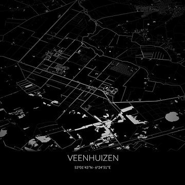 Zwart-witte landkaart van Veenhuizen, Drenthe. van Rezona