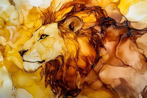 Abstracte leeuw in inktstijl