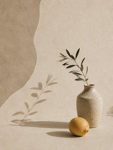 Mediterranean Lemon and Olive Branch Minimalist Still Life