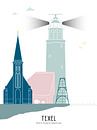Skyline illustration wadden island Texel black-white-grey by Mevrouw Emmer thumbnail