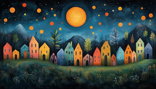 Kleurrijk dorp panorama