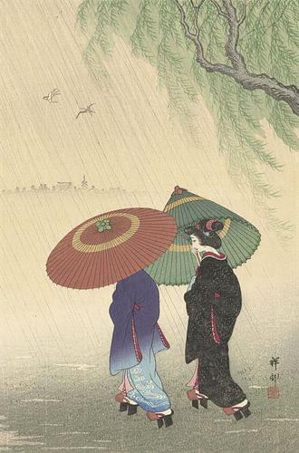 Twee vrouwen in de regen, Ohara Koson