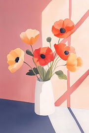 Coquelicots dans un vase blanc sur Camelia Burton