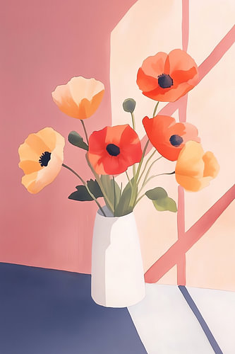 Mohnblumen in einer weißen Vase