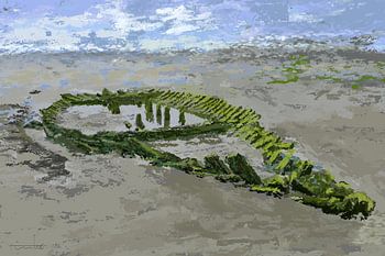 Impressie van wrak aan de kust van Normandië ,Frankrijk