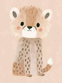 Bébé guépard sur fond pêche – Affiche safari douce pour enfant sur StudioRemier