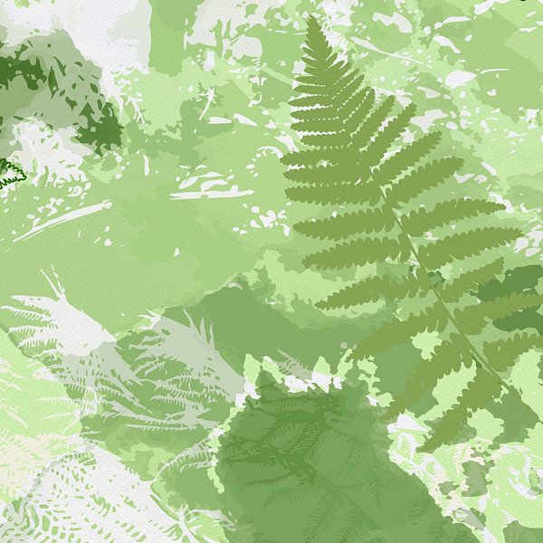 Abstract Botanisch in pastel groen en wit. Varenbladeren. van Dina Dankers