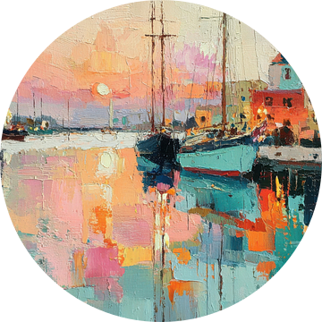 Oude haven bij zonsondergang - Impressionisme van Niklas Maximilian