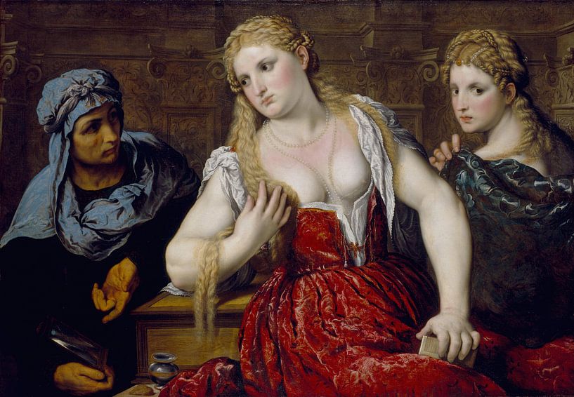 Paris Bordon, Venetiaanse vrouwen tijdens het opmaken - 1545 van Atelier Liesjes