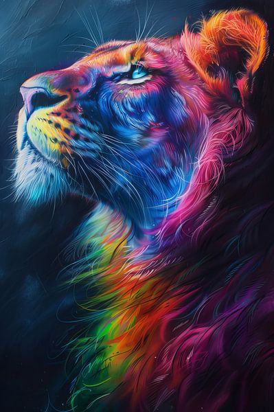 Majesté arc-en-ciel - Profil d'un lion par Eva Lee