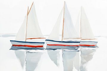 Zeilboten in het water - Zachte reflecties van Poster Art Shop