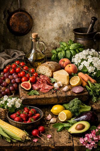The Feast of Senses: Rustic Abundance in Golden Light