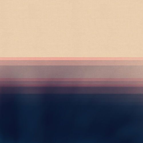 Abstract zeegezicht in pastelroze, donkerblauw en beige
