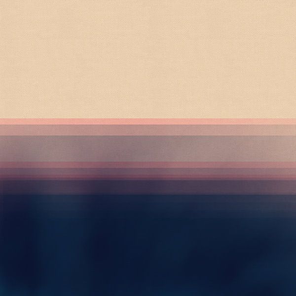 Paysage marin abstrait en rose pastel, bleu foncé et beige par Dina Dankers
