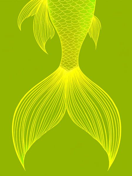 Illustration eines abstrakten Fischschwanzes in Grün/Gelb von STUDIO MINIMAL ART